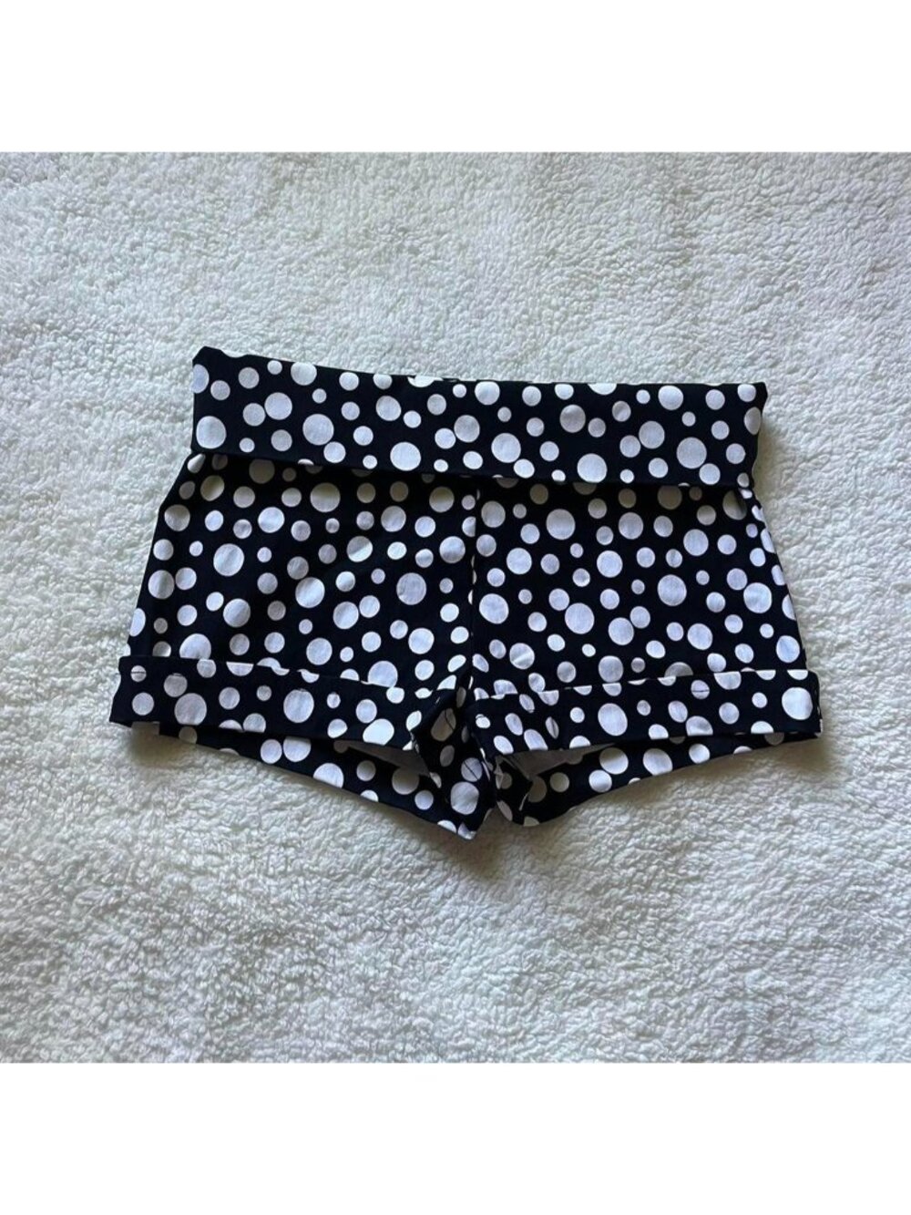 2000s foldover micro shorts with multi patterned polka dot prints
